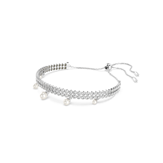 Swarovski Ariana Grande 2025 Capsule Collection: Double Row Crystal With Pearl Drops Bracelet Rhodium Plated