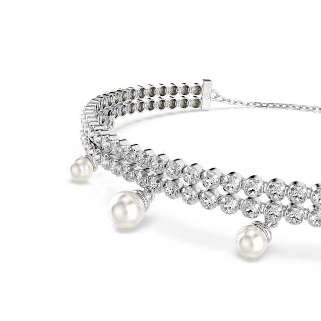 Swarovski Ariana Grande 2025 Capsule Collection: Double Row Crystal With Pearl Drops Bracelet Rhodium Plated