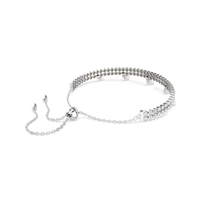 Swarovski Ariana Grande 2025 Capsule Collection: Double Row Crystal With Pearl Drops Bracelet Rhodium Plated