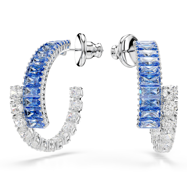 Swarovski Matrix Hoop Earrings Blue Mixed Cuts Rhodium