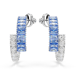 Swarovski Matrix Hoop Earrings Blue Mixed Cuts Rhodium
