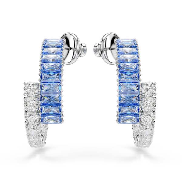 Swarovski Matrix Hoop Earrings Mixed Cuts, Blue, Rhodium Plated