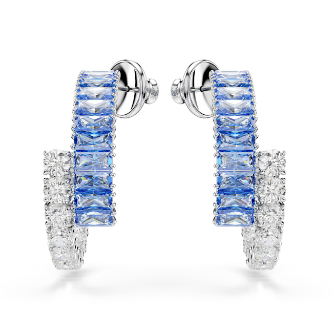 Swarovski Matrix Hoop Earrings Blue Mixed Cuts Rhodium