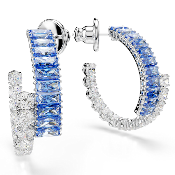 Swarovski Matrix Hoop Earrings Mixed Cuts, Blue, Rhodium Plated