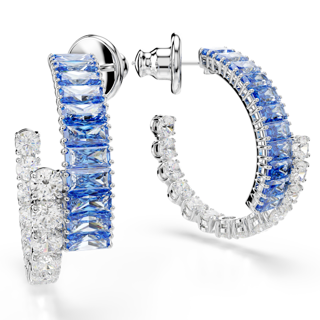 Swarovski Matrix Hoop Earrings Blue Mixed Cuts Rhodium