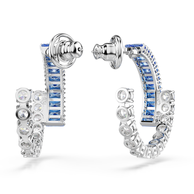 Swarovski Matrix Hoop Earrings Blue Mixed Cuts Rhodium