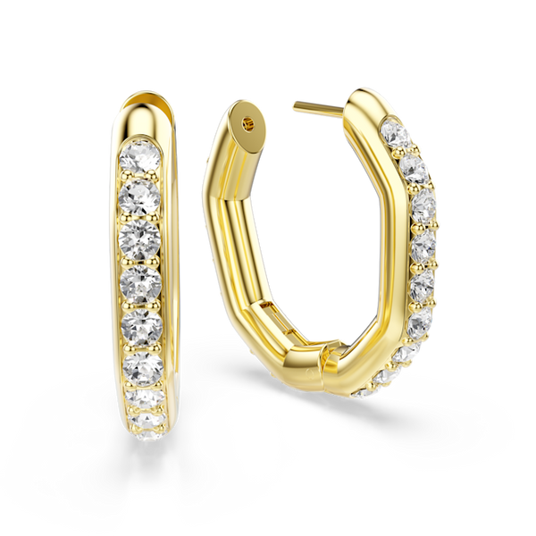 Swarovski Dextera Hoop Earrings Octagon shape, Round Cut, White, Gold Plated