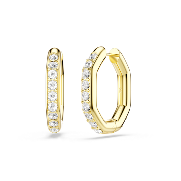 Swarovski Dextera Hoop Earrings Octagon shape, Round Cut, White, Gold Plated