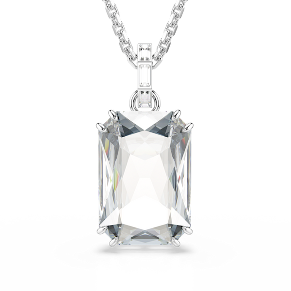 Swarovski Millenia Octagon Cut Pendant And Long Chain Rhodium Plated