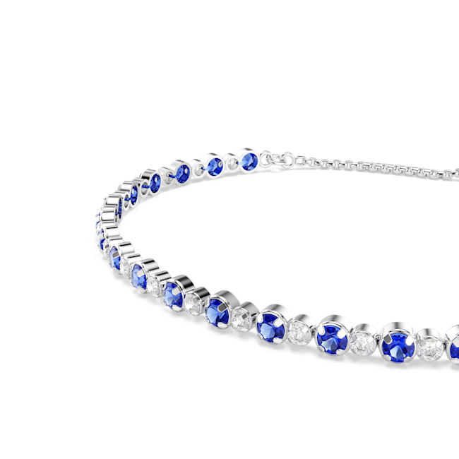 Close-up of the Swarovski Matrix Tennis Bracelet in rhodium plating, showcasing alternating blue and white crystals.