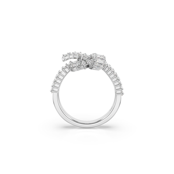 Swarovski Matrix Ring Baguette Cut, Knot, White, Rhodium Plated
