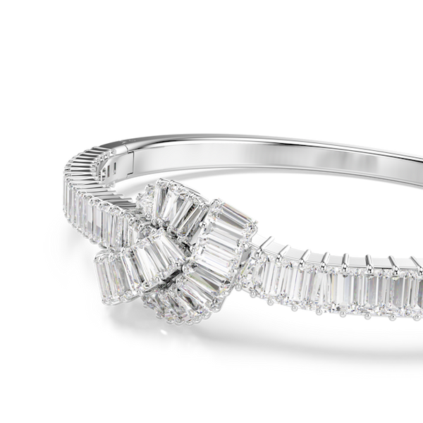 Swarovski Matrix Bangle Baguette Cut, Knot, White, Rhodium Plated