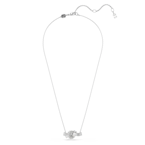 Swarovski Matrix pendant Baguette cut, Knot, White, Rhodium plated