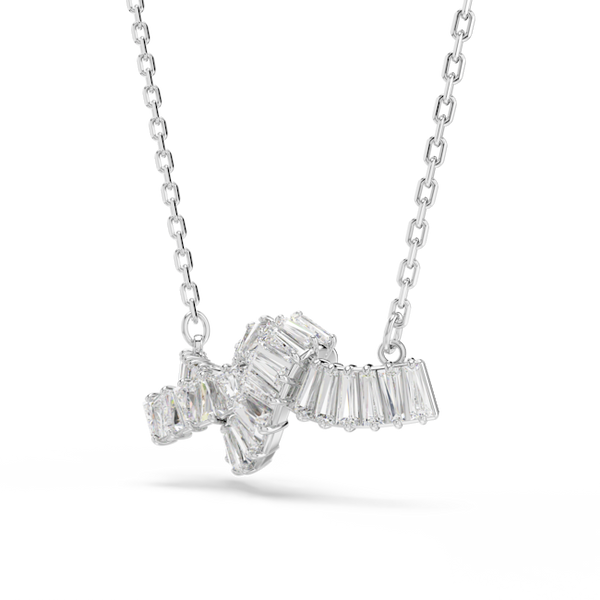 Swarovski Matrix pendant Baguette cut, Knot, White, Rhodium plated