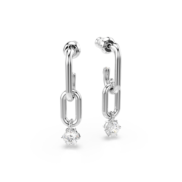 Swarovski Constella Drop Earrings Round Cut, White, Rhodium plated