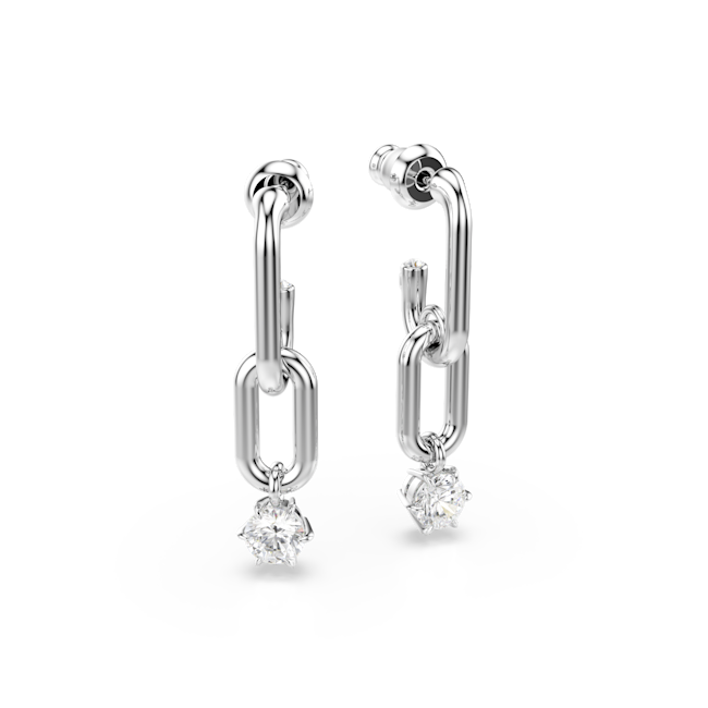 Swarovski Constella Drop Earrings Round Cut, White, Rhodium plated