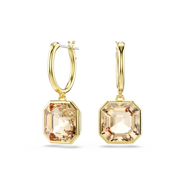 Swarovski Millenia Drop Earrings Square Cut, Caramel, Gold-tone plated