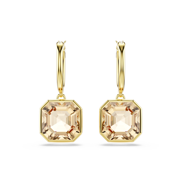 Swarovski Millenia Drop Earrings Square Cut, Caramel, Gold-tone plated