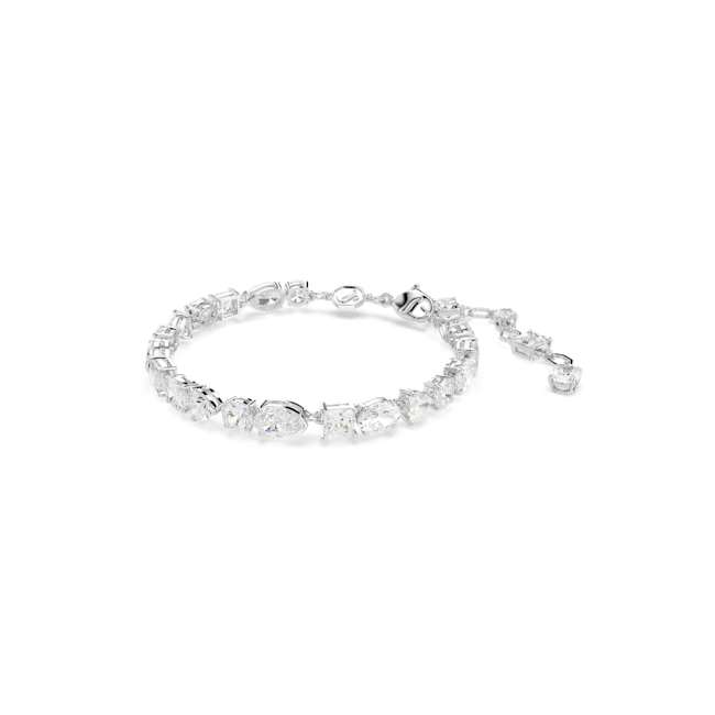 Sparkling Swarovski Mesmera bracelet showcasing mixed-cut white crystals and a rhodium-plated finish. Perfect jewelry for an