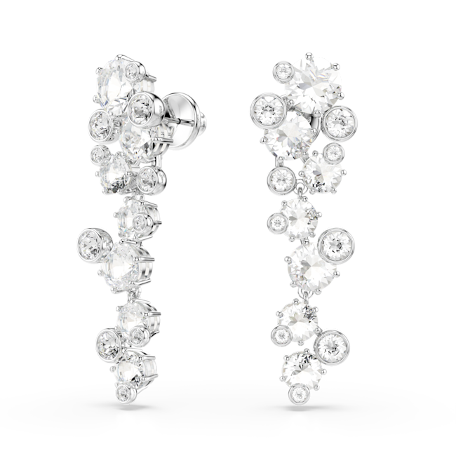 Elegant Swarovski Constella drop earrings, rhodium plated with sparkling white crystals, for a touch of glamour.