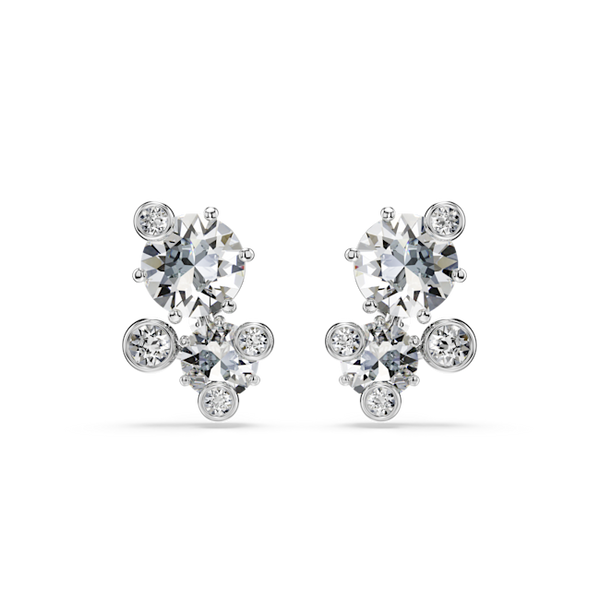 Swarovski Constella Stud Earrings Mixed Cuts, White, Rhodium Plated