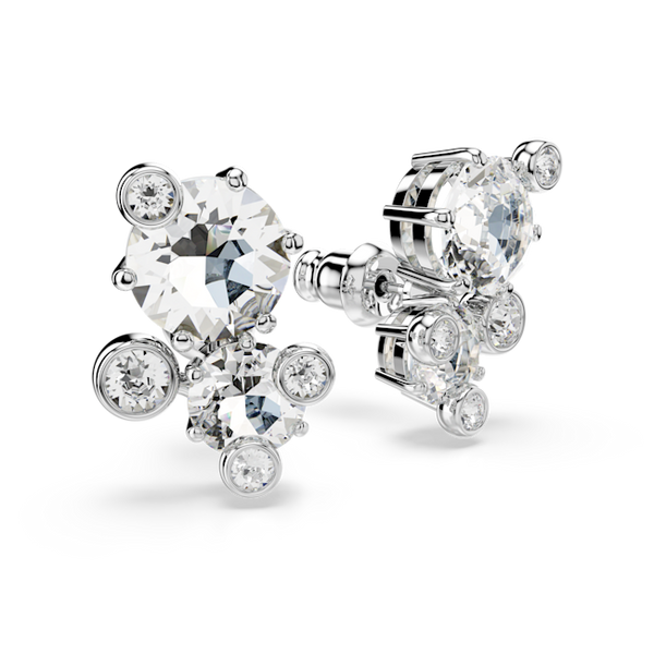 Swarovski Constella Stud Earrings Mixed Cuts, White, Rhodium Plated