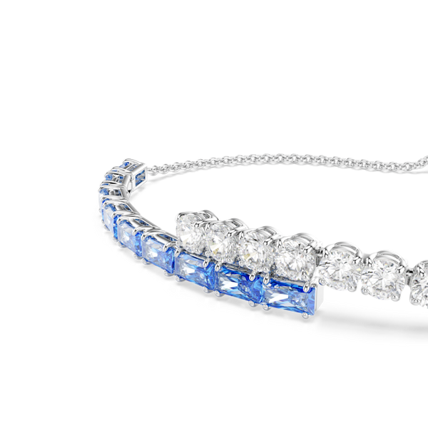 Swarovski Matrix bangle Mixed cuts, Blue, Rhodium plated