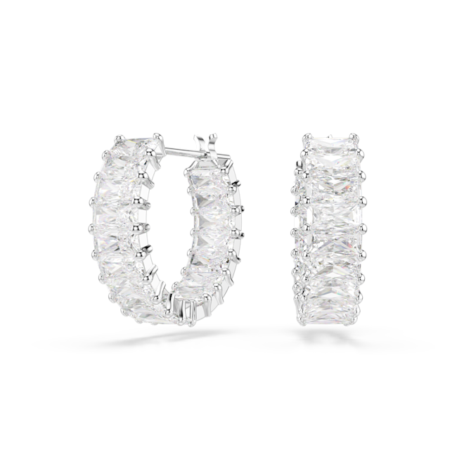 Swarovski Matrix Hoop Earrings Baguette Cut, White, Rhodium plated