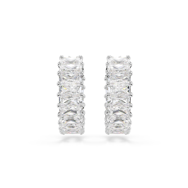 Swarovski Matrix Hoop Earrings Baguette Cut, White, Rhodium plated