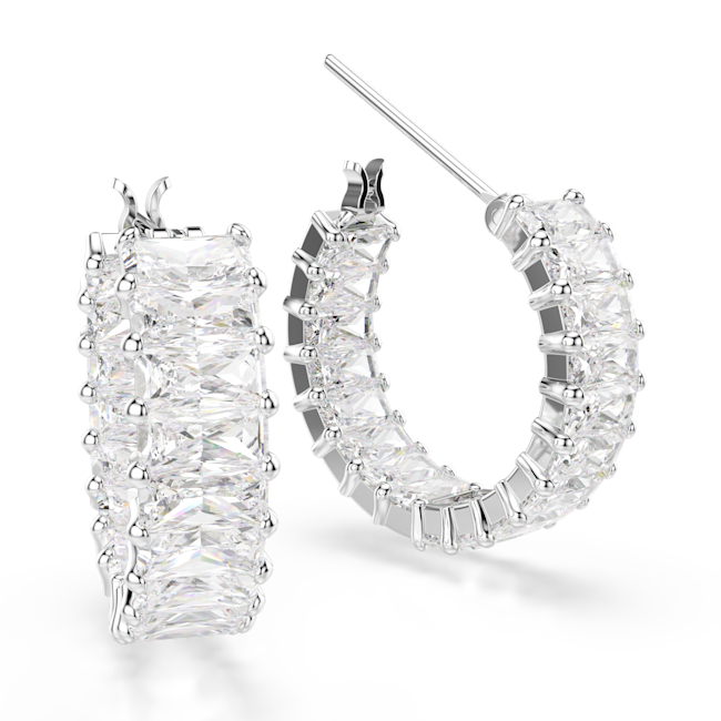 Swarovski Matrix Hoop Earrings Baguette Cut, White, Rhodium plated