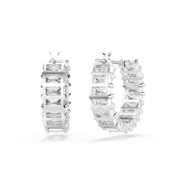 Swarovski Matrix Hoop Earrings Baguette Cut, White, Rhodium plated