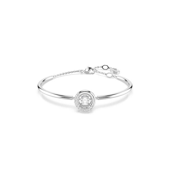 Swarovski Dextera Bangle Round Cut, White, Rhodium plated