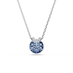 Swarovski Bella V Pendant Round Cut, Blue, Rhodium Plated
