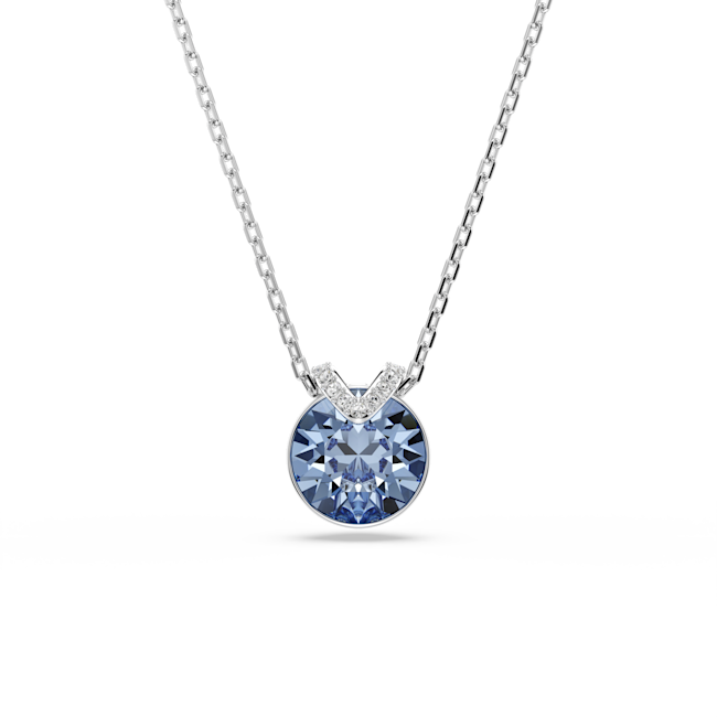 Swarovski Bella V Pendant Round Cut, Blue, Rhodium Plated