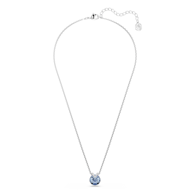Swarovski Bella V Pendant Round Cut, Blue, Rhodium Plated