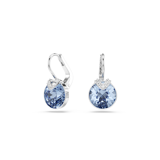 Swarovski Bella V Round Cut Blue Earrings Rhodium Plated