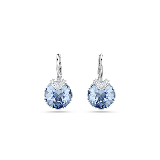 Swarovski Bella V Round Cut Blue Earrings Rhodium Plated