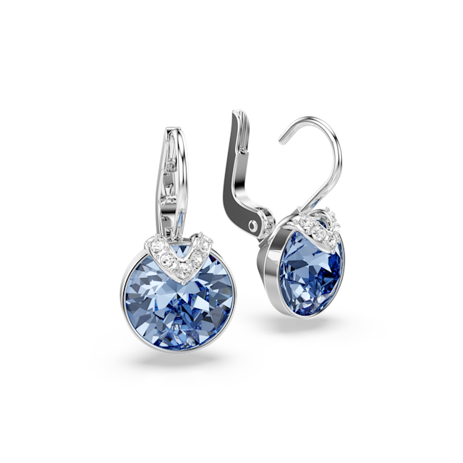 Swarovski Bella V Round Cut Blue Earrings Rhodium Plated