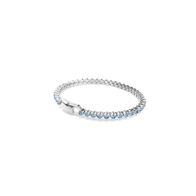 Swarovski Imber Emily Tennis Bracelet Round Cut, Blue, Rhodium Plated