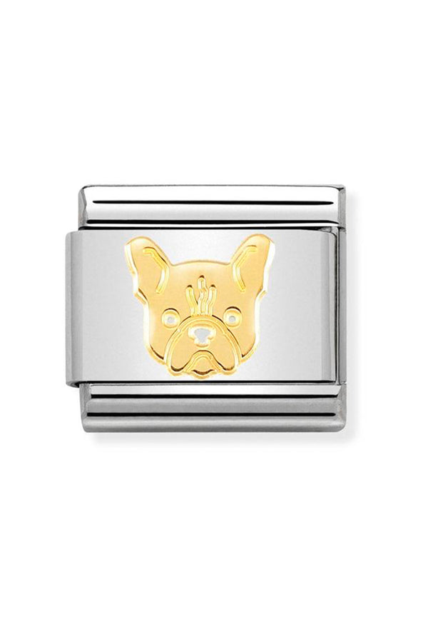 Composable Nomination Link featuring a golden French Bulldog. Part of the Nomination charm bracelet collection.