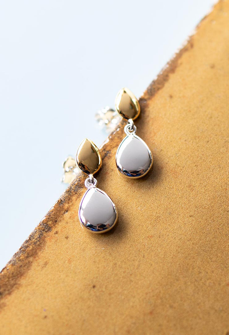 Kit Heath Golden Coast Pebble Stud With Silver Droplet Earrings
