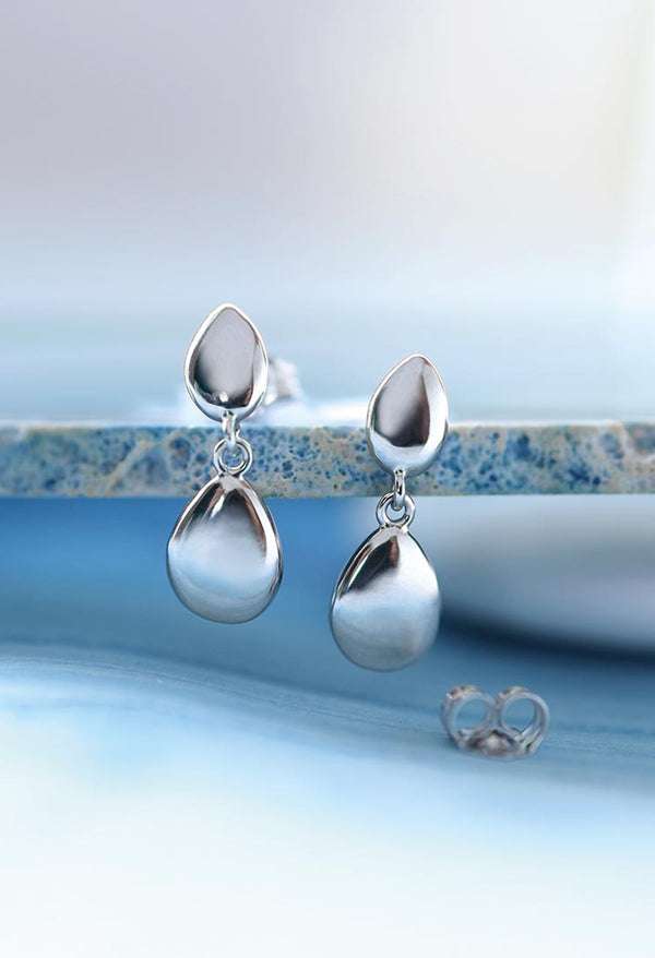 Kit Heath Coast Pebble Stud With Silver Droplet Earrings in Silver