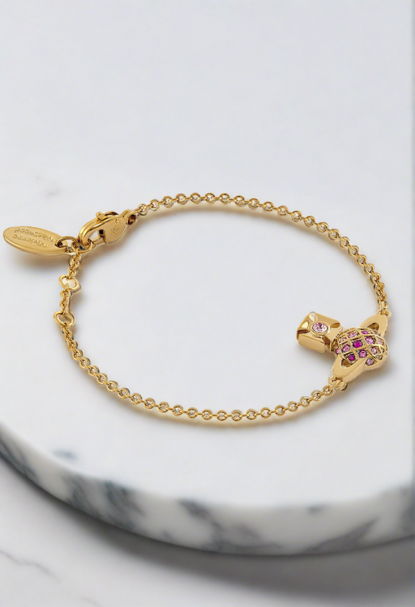 Vivienne Westwood Willa Rose/Pink/ Fuchsia Bas Relief Bracelet Gold Plated