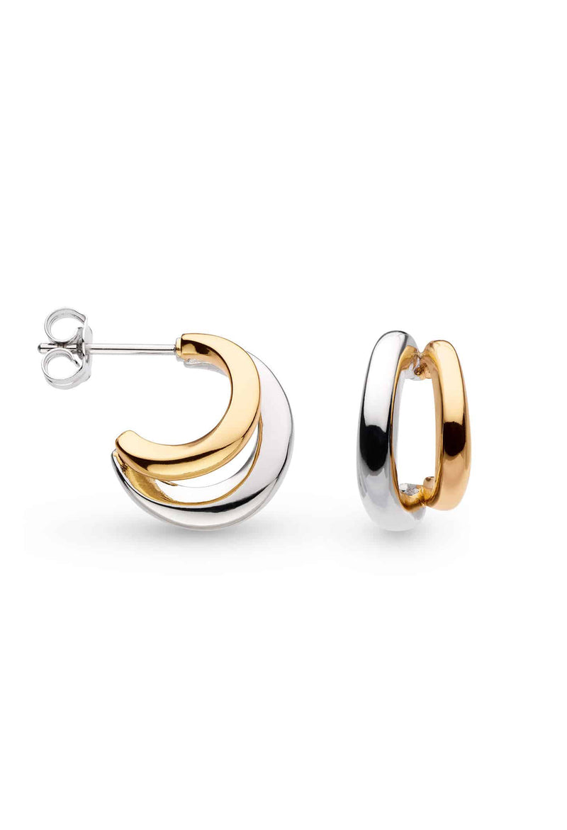 Kit Heath Bevel Cirque Link Golden Twin Hoop Earrings in Silver