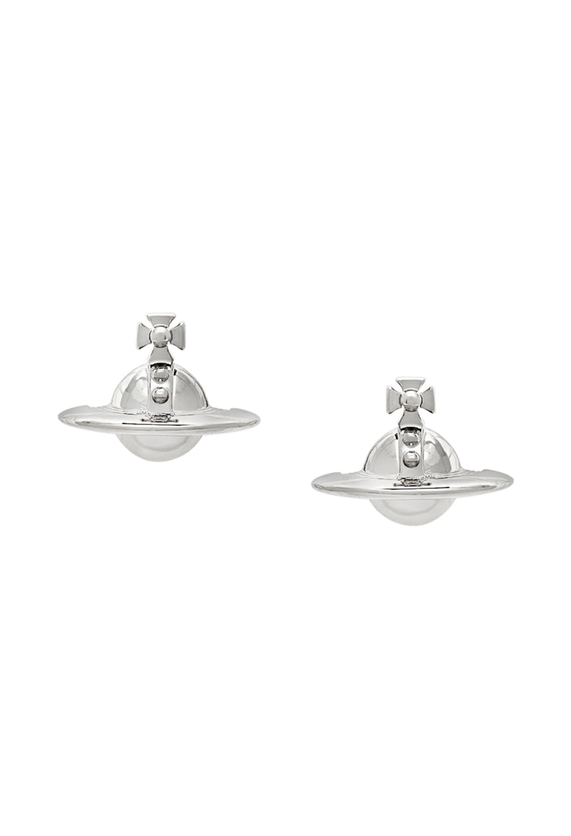 Vivienne Westwood Solid Orb Earrings, platinum plated silver jewelry from Vivienne Westwood, OD’s Jewellers in St Helens.