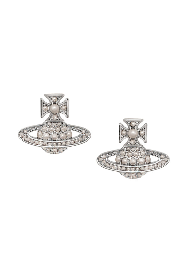 Vivienne Westwood Cream Pearl Luzia Bas Relief Earrings Platinum Plated