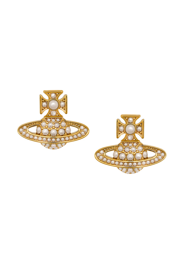 Vivienne Westwood Cream Pearl Luzia Bas Relief Earrings Gold Plated