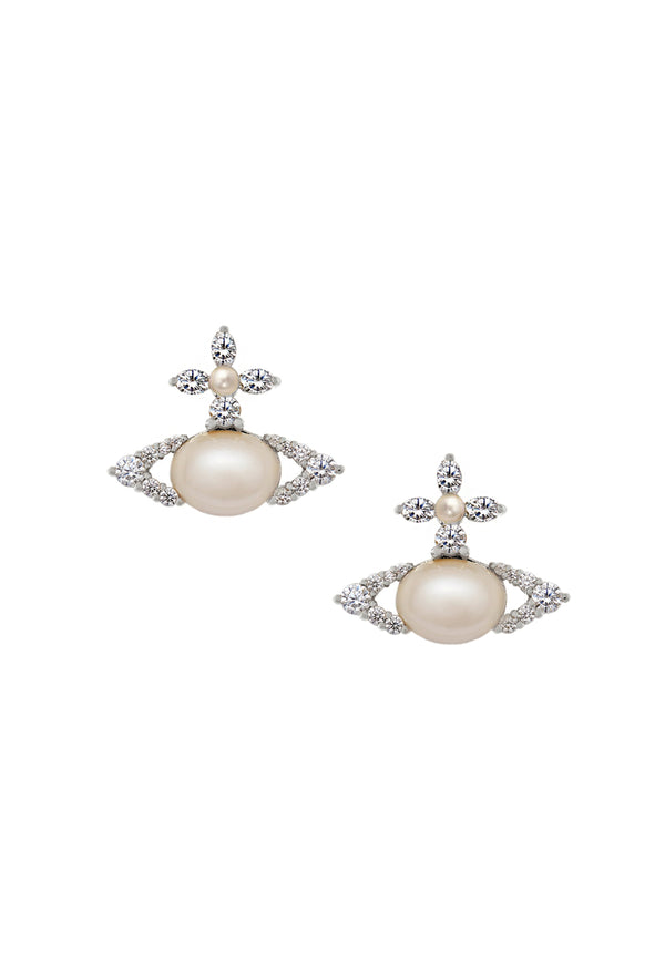Vivienne Westwood Cream Pearl Ada Earrings Platinum Plated