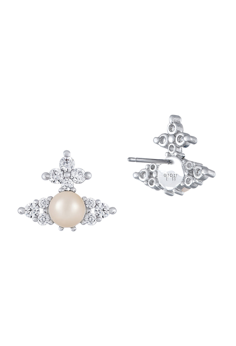 The Vivienne Westwood Feodora Pearl Earrings, a cream pearl platinum-plated earrings from Vivienne Westwood, available at OD’s Jewellers in St Helens