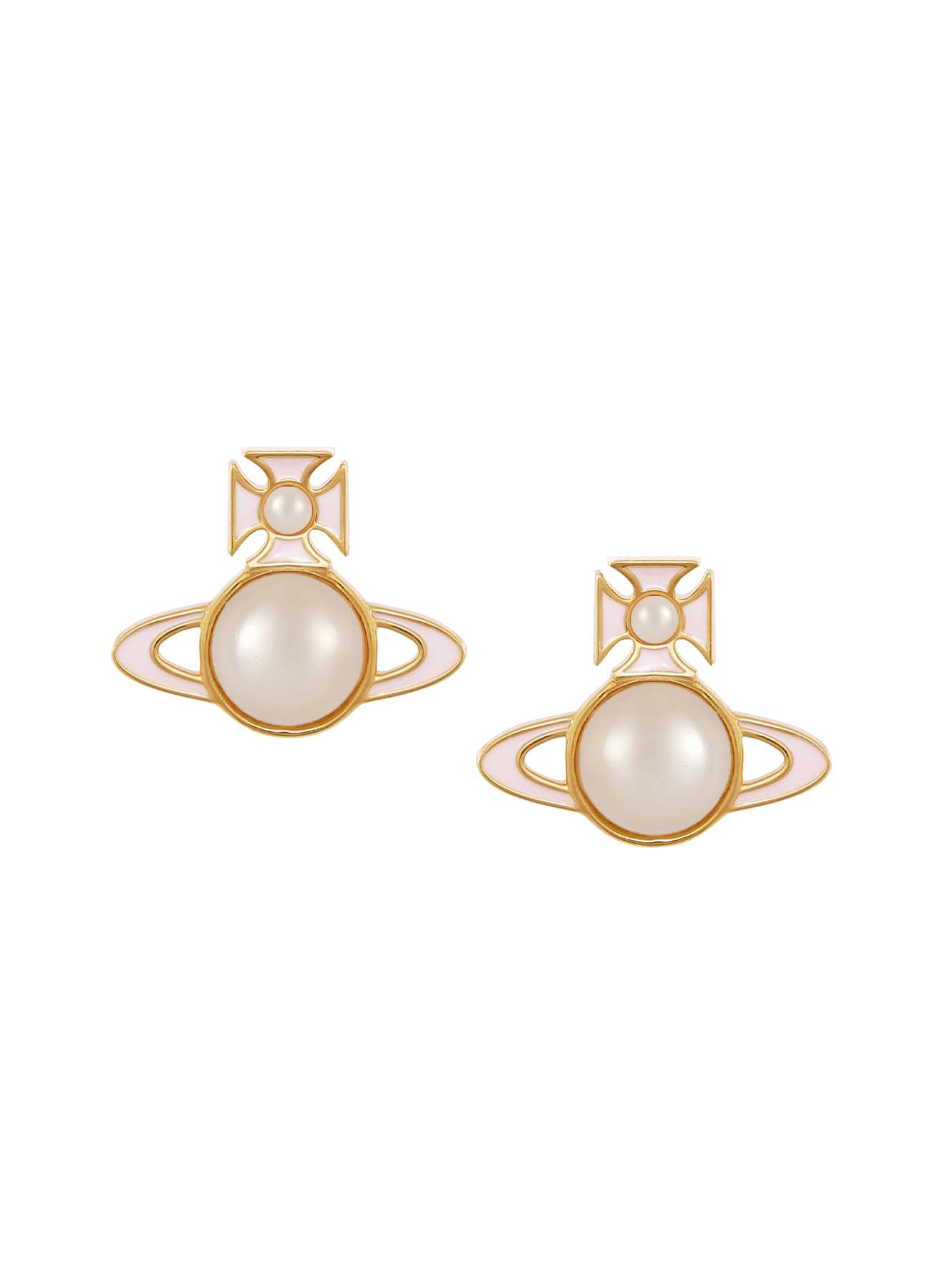 Vivienne Westwood Tillya Pearl Earrings Pink Enamel Gold Plated